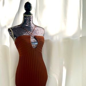 Meshki Ruched Front Knit Midi Dress - Chocolate